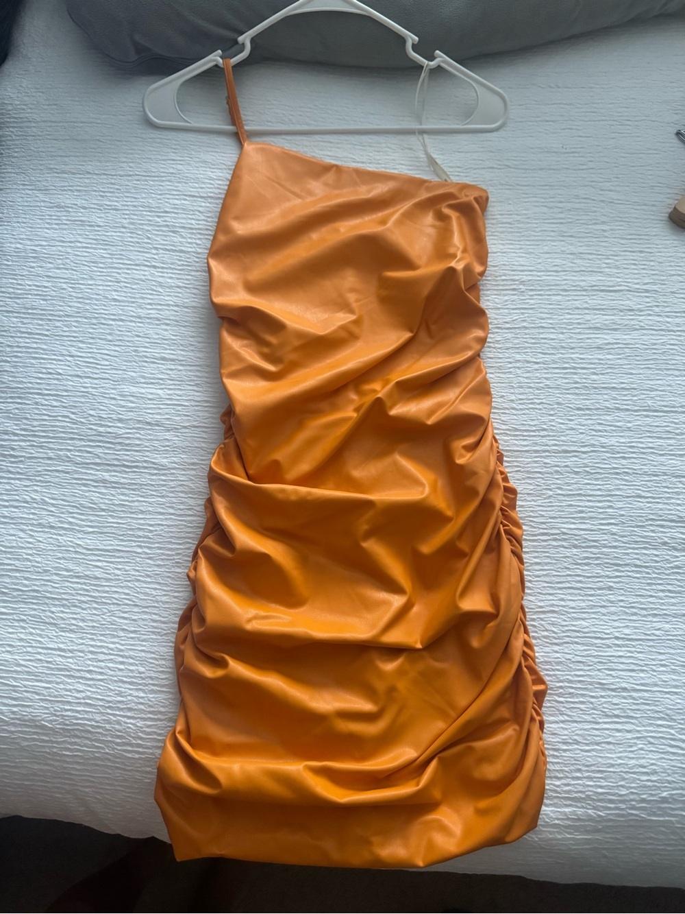 Forever 21 One-Shoulder Orange Ruched Slip Dress